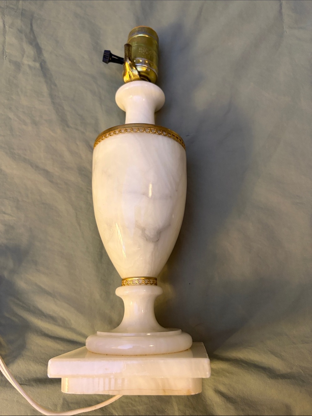 Vintage Elegant White Marble Table Lamp with Gold Trim
